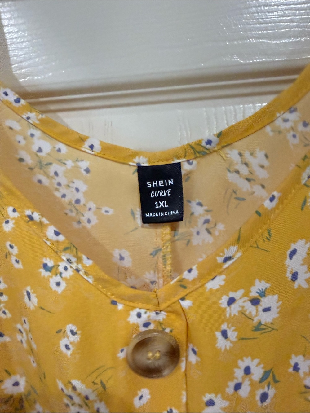 SHEIN Yellow Floral V-Neck Button Front Blouse
